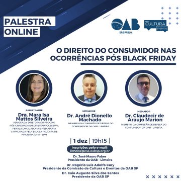 OAB Limeira faz palestra sobre direito do consumidor pós-Black Friday nesta quarta-feira