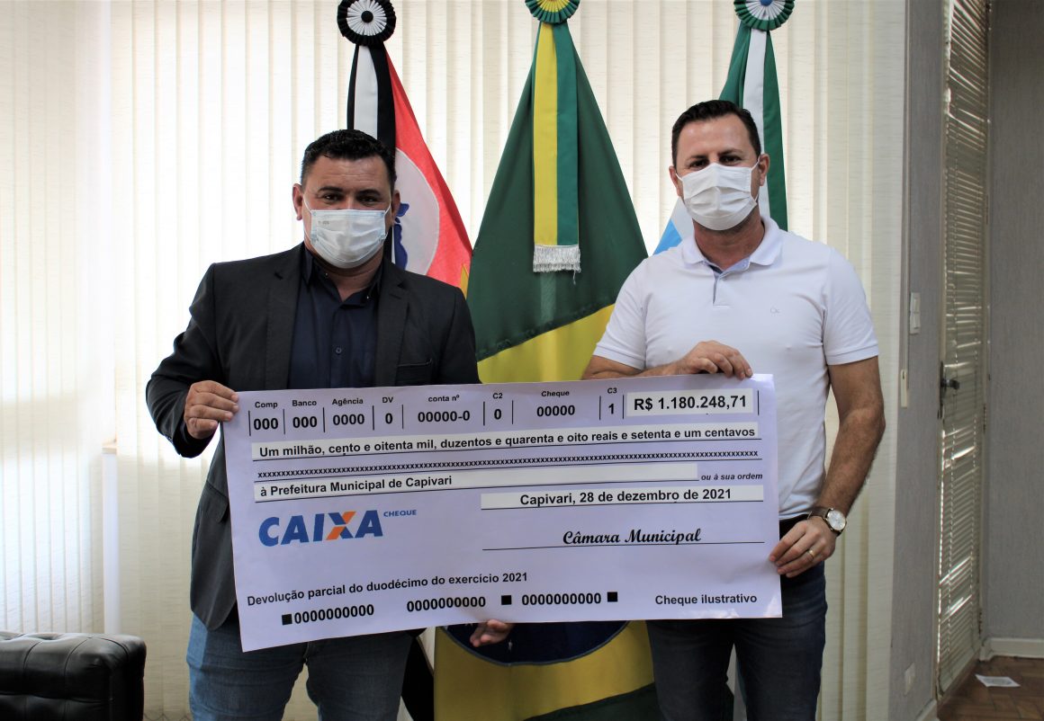 Câmara de Capivari devolve R$ 1 milhão à Prefeitura