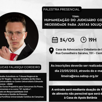 OAB Limeira terá palestra sobre humanização do Judiciário
