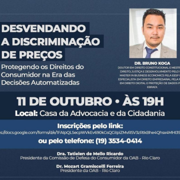OAB Rio Claro promove palestra sobre discriminação de preços