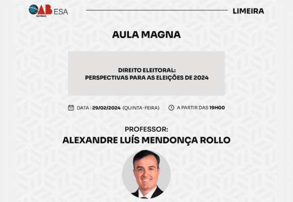 Alexandre Rollo faz Aula Magna sobre direito eleitoral em Limeira nesta quinta-feira